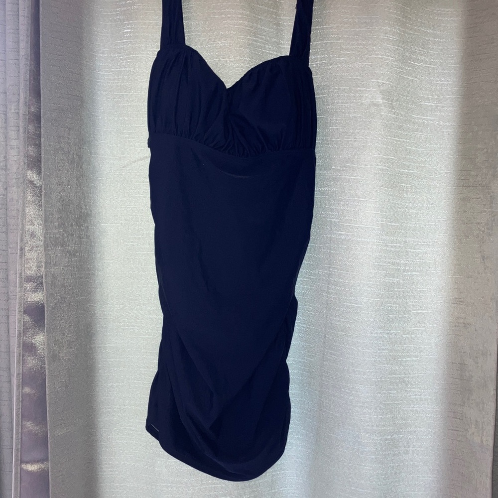 Navy Blue Swim Top‎ with Adjustable Straps and Flattering Gathers XL